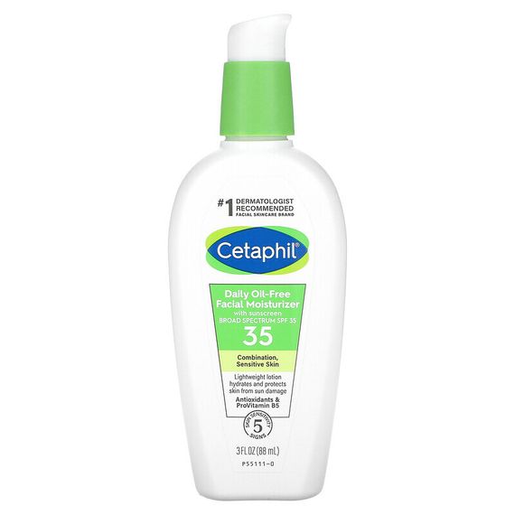 Cetaphil, Ежедневное увлажняющее средство для лица без масла, с солнцезащитным кремом, SPF 35, 88 мл (3 жидк. Унции)