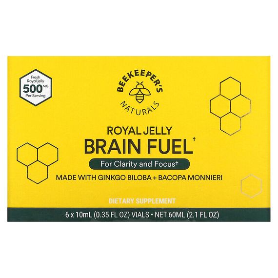 Beekeeper&#39;s Naturals, Royal Jelly Brain Fuel, 6 Vials, 0.35 fl oz (10 ml) Each