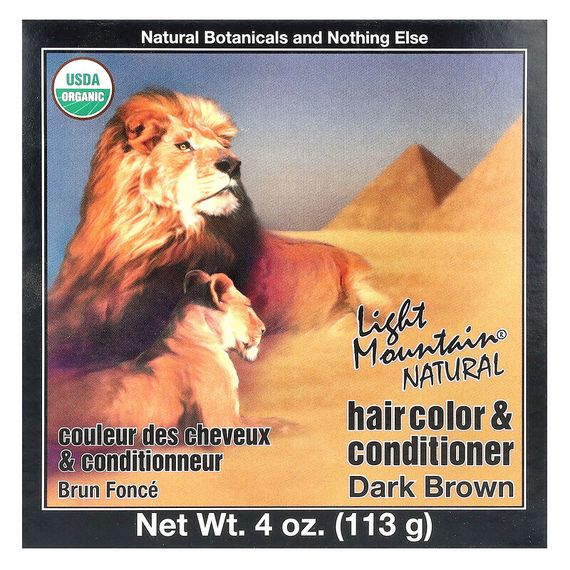 Light Mountain, Натуральное средство для окрашивания и ухода за волосами, Темно-коричневый, 4 унции (113 г)