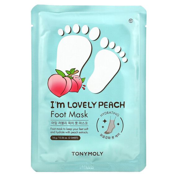 Tony Moly, I&#39;m Lovely Peach, маска для ног, 2 шт., 16 г (0,56 унции)