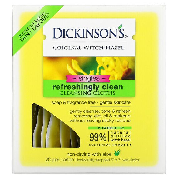 Dickinson Brands, Освежающие влажные салфетки Original Witch Hazel On the Go, 20 шт в упаковке, 12,7 х 17,8 см (5&quot; x 7&quot;)