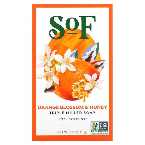 SoF, Французское пилированное мыло с органическим маслом дерева ши, с ароматом апельсинового меда, 1,5 унции (42,5 г)
