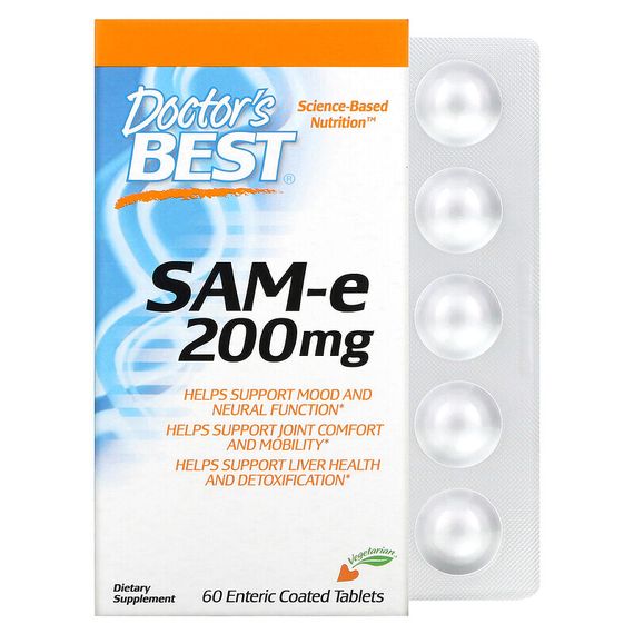 Doctor&#39;s Best, SAMe (дисульфат тозилат), 200 мг, 60 таблеток, покрытых кишечнорастворимой оболочкой