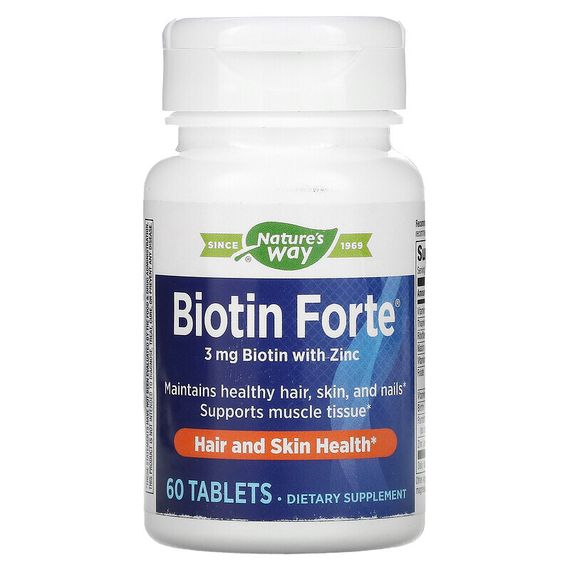 Nature&#39;s Way, Biotin Forte, биотин с цинком, 3 мг, 60 таблеток