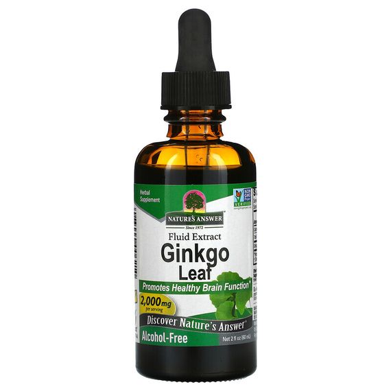 Nature&#39;s Answer, Ginkgo Leaf, Fluid Extract, Alcohol-Free, 1,000 mg, 2 fl oz (60 ml)