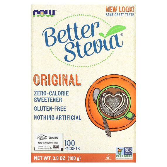 NOW Foods, Better Stevia, Zero-Calorie Sweetener, Original, 100 Packets, 3.5 oz (100 g)