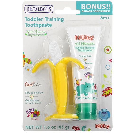 Dr. Talbot&#39;s, Toddler Training Toothpaste with Banana Toothbrush, 6 m+, Tutti Frutti, 2 Piece Set