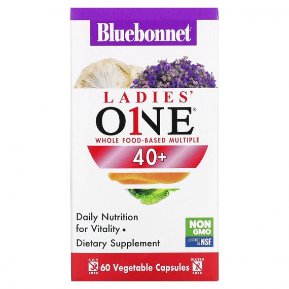 Bluebonnet Nutrition, Ladies&#39; ONE, мультивитаминная добавка на основе цельных продуктов, для женщин старше 40 лет, 60 растительных капсул