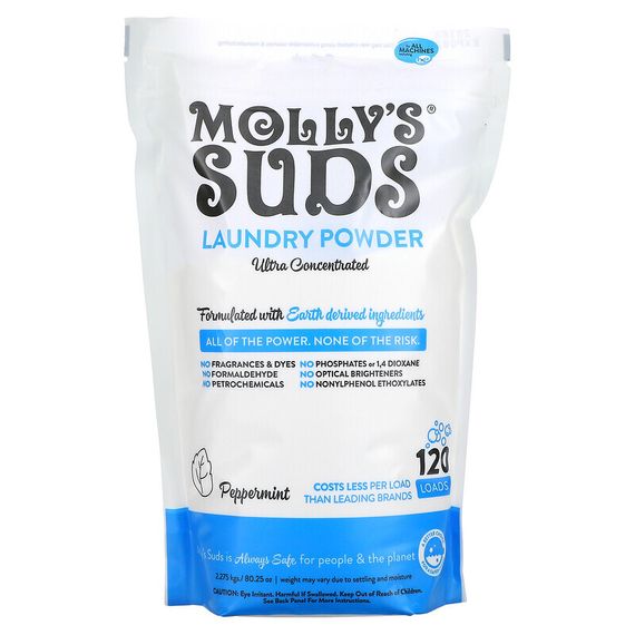 Molly&#39;s Suds, ультраконцентрированный стиральный порошок, с запахом перечной мяты, 2,275 кг (80,25 унции)