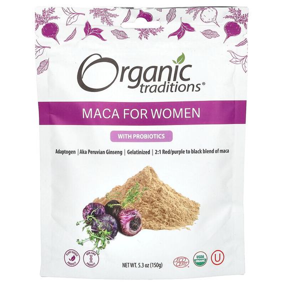 Organic Traditions, Мака для женщин с пробиотиками, 150 г (5,3 унции)