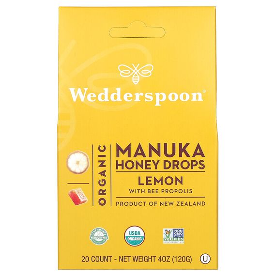 Wedderspoon, Органические капли из меда манука, лимон и пчелиный прополис, 120 г (4 унции)