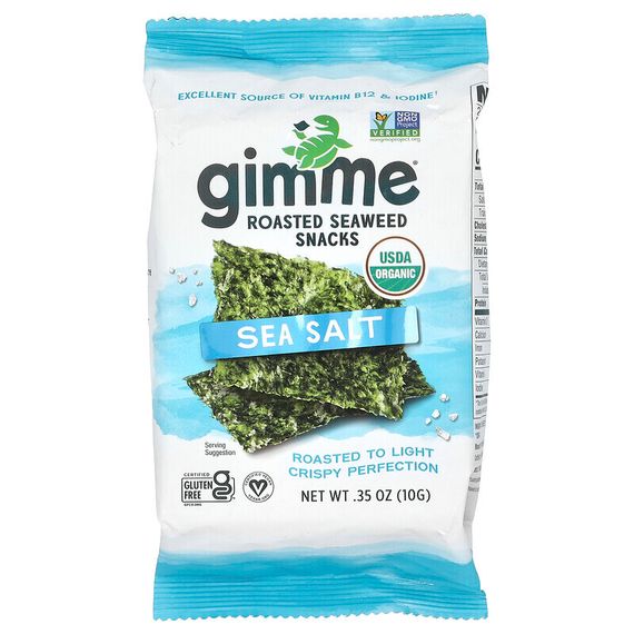 gimMe, Премиальные жареные водоросли, морская соль, 10 г (0,35 унции)