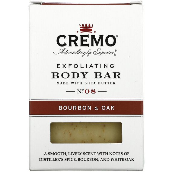 Cremo, Exfoliating Body Bar, No. 08, Bourbon &amp; Oak, 6 oz (170 g)