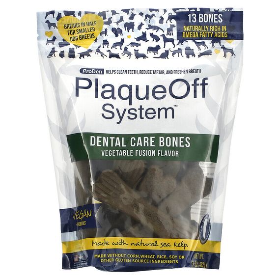 ProDen, PlaqueOff System, для ухода за зубами, для собак, с добавлением овощей, 13 костей, 482 г (17 унций)
