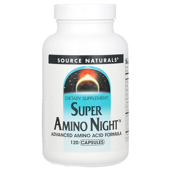 Source Naturals, Super Amino Night, формула с аминокислотами, ночная, 120 капсул
