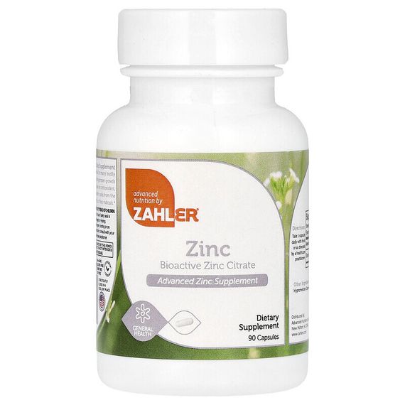 Zahler, Zinc, биоактивный цитрат цинка, 90 капсул