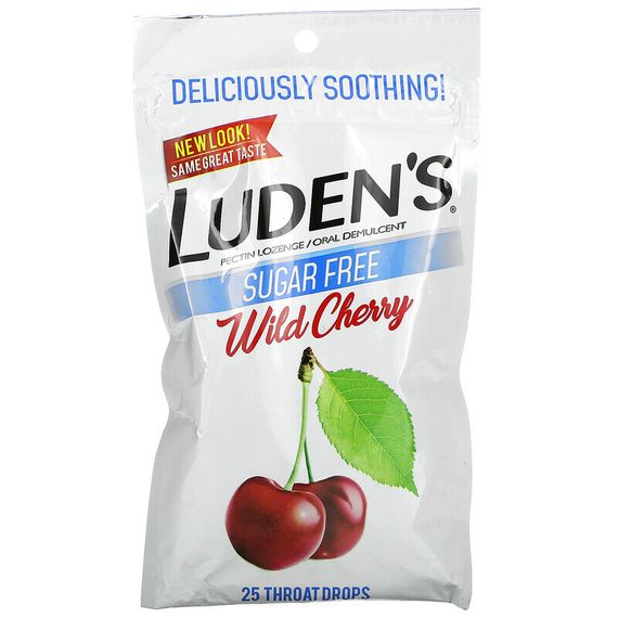 Luden&#39;s, Леденцы с пектином / успокаивающее средство для полости рта, без сахара, дикая вишня, 25 леденцов для горла