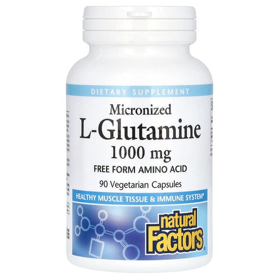 Natural Factors, Микронизированный L-глютамин, 1000 мг, 90 вегетарианских капсул
