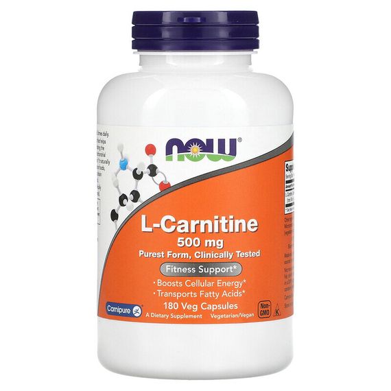 NOW Foods, L-карнитин, 500 мг, 180 растительных капсул