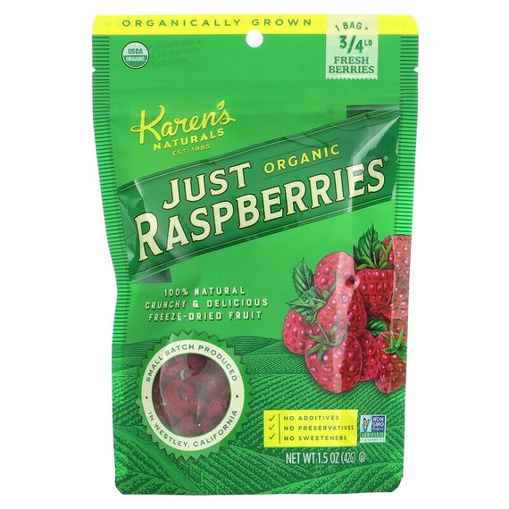 Karen&#39;s Naturals, Organic Just Raspberries, органическая малина, 42 г (1,5 унции)