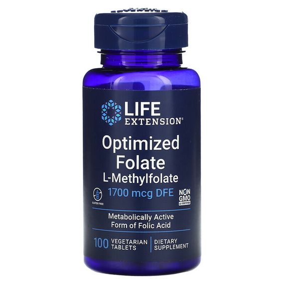 Life Extension, оптимизированный фолат, 1700 мкг DFE, 100 вегетарианских таблеток