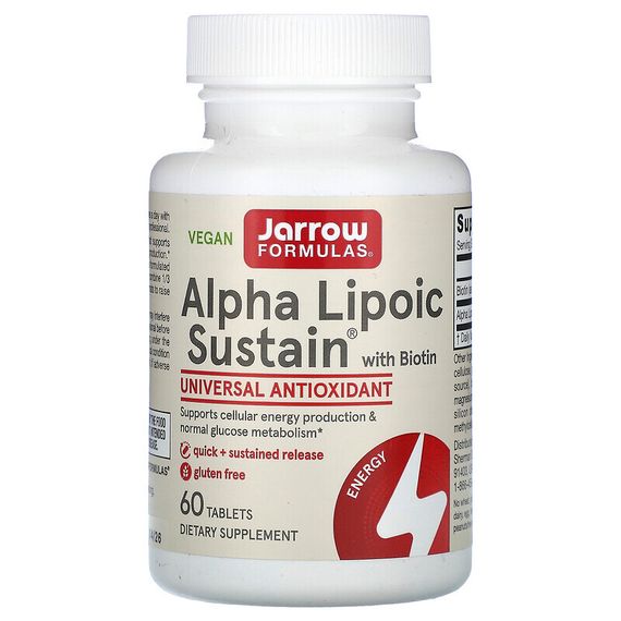 Jarrow Formulas, Alpha Lipoic Sustain, альфа-липоевая кислота с биотином, 300 мг, 60 таблеток