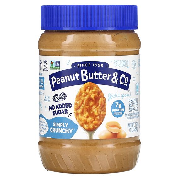 Peanut Butter &amp; Co., Simply Crunchy, арахисовая паста, без добавления сахара, 454 г (16 унций)