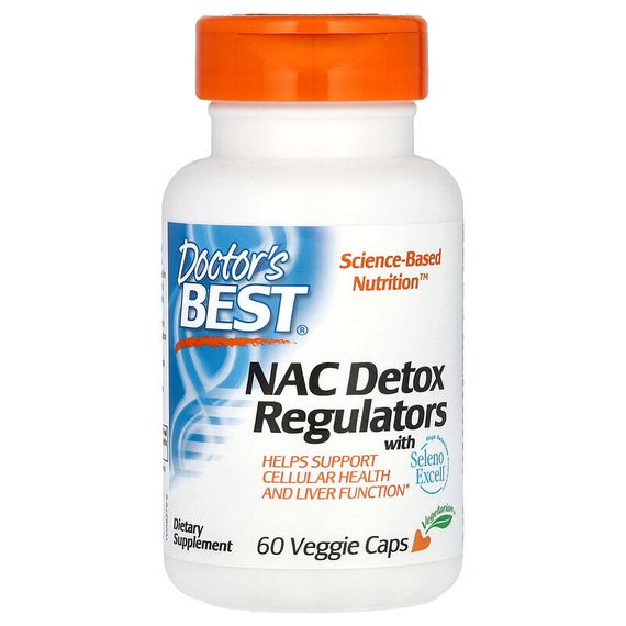 Doctor&#39;s Best, N-ацетилцистеин (NAC) для регуляции процесса детоксикации, 60 вегетарианских капсул