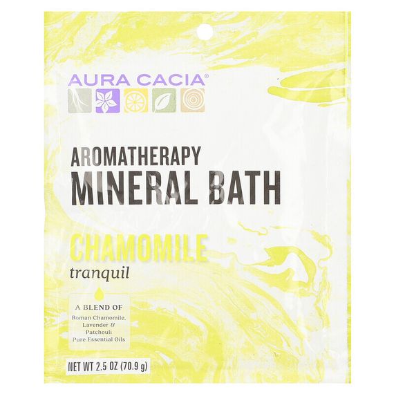 Aura Cacia, Ароматерапевтическое минеральное средство для ванны, успокаивающая ромашка, 2,5 унции (70,9 г)