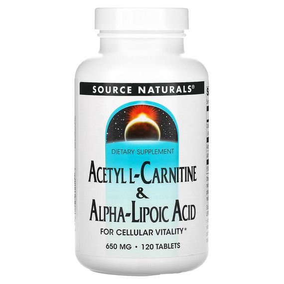 Source Naturals, Ацетил L-карнитин и альфа-липоевая кислота, 650 мг, 120 таблеток