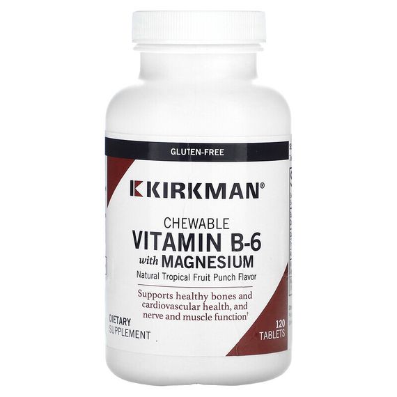 Kirkman Labs, Жевательные витамины B6 с магнием, пунш из натуральных тропических фруктов, 120 таблеток