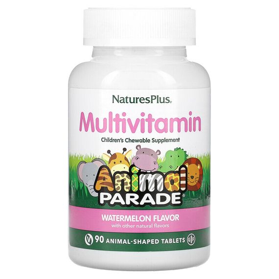 NaturesPlus, Мультивитамины для детей, Animal Parade, арбуз, 90 таблеток в форме животных