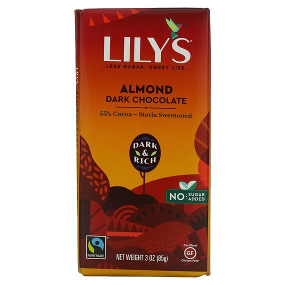 Lily&#39;s Sweets, Батончик темного шоколада 55% какао, миндаль, 85 г (3 унции)