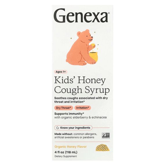 Genexa LLC, Kid&#39;s Honey, сироп от кашля, для детей от 1 года, органический мед, 118 мл (4 жидк. Унции)
