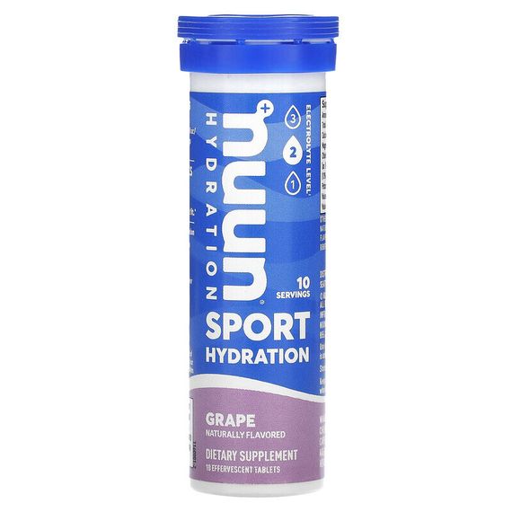 Nuun, Hydration, Sport, добавка с шипучими электролитами, виноград, 10 таблеток