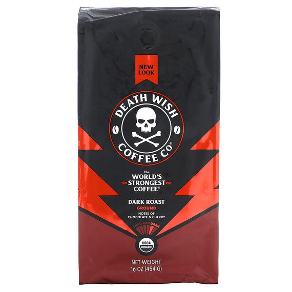 Death Wish Coffee, Самый крепкий в мире кофе, молотый, темной обжарки, 454 г (16 унций)