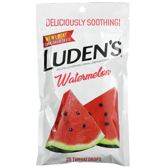 Luden&#39;s, Леденцы с пектином / успокаивающее средство для полости рта, арбуз, 25 леденцов для горла