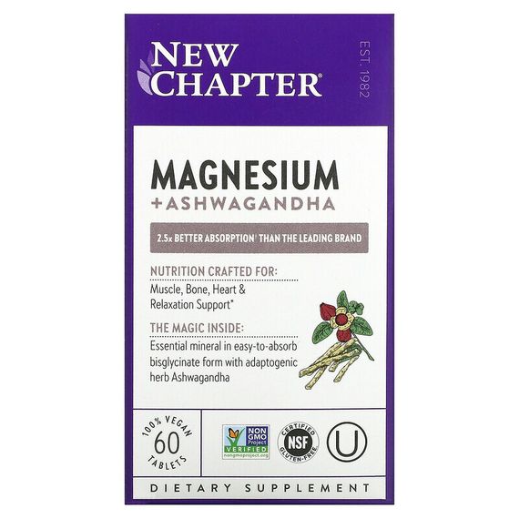 New Chapter, Магний + ашваганда, 60 веганских таблеток