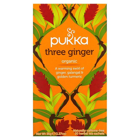 Pukka Herbs, Органический травяной чай, три имбиря, без кофеина, 20 пакетиков, 36 г (1,27 унции)