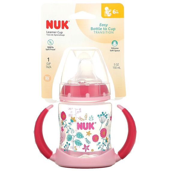 NUK, тренировочная чашка, для детей от 6 месяцев, розовая, 150 мл (5 унций), 1 шт.