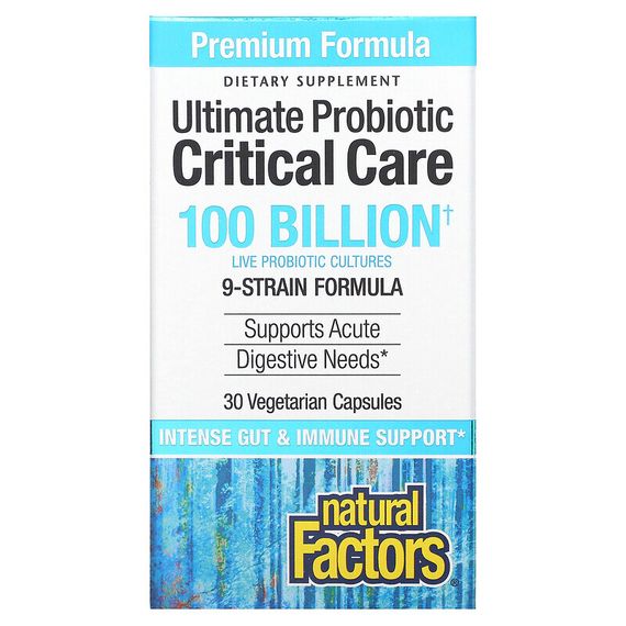 Natural Factors, Ultimate Probiotic Critical Care, пробиотики для лечения критических состояний, 100 миллиардов КОЕ, 30 вегетарианских капсул