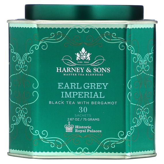 Harney &amp; Sons, Earl Grey Imperial, черный чай с бергамотом, 30 пакетиков, 75 г (2,67 унции)