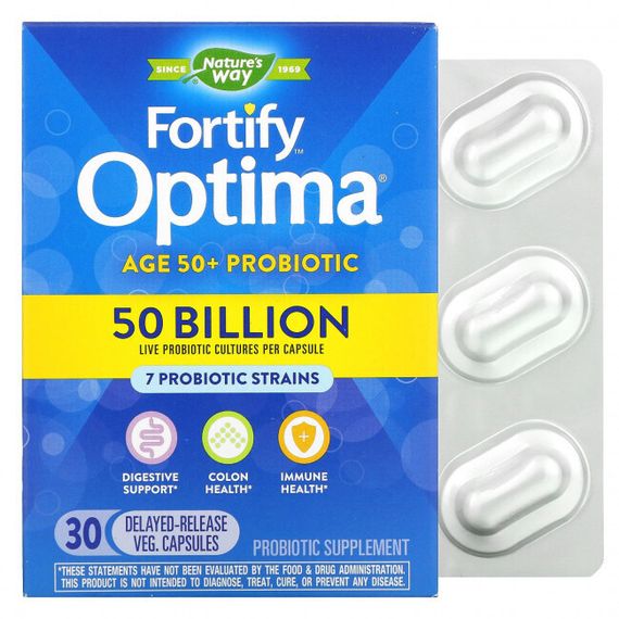 Nature&#39;s Way, Fortify Optima Probiotic, для взрослых старше 50 лет, 50 миллиардов, 30 растительных капсул с отсроченным высвобождением