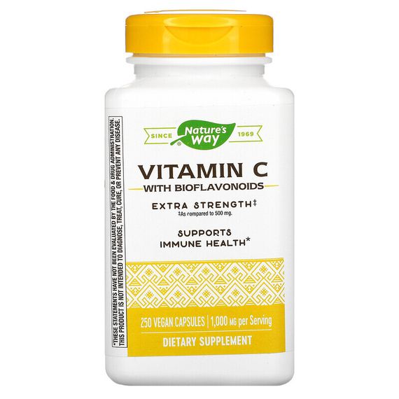 Nature&#39;s Way, буферизованный витамин C с биофлавоноидами, 1000 мг, 250 веганских капсул