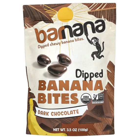 Barnana, мягкие глазированные кусочки банана, темный шоколад, 100 г (3,5 унции)