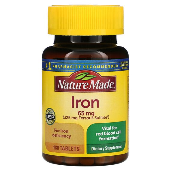 Nature Made, Железо, 65 мг, 180 таблеток