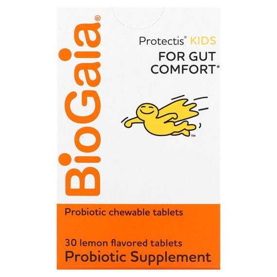 BioGaia, Protectis Kids, добавка с пробиотиками, лимон, 30 таблеток