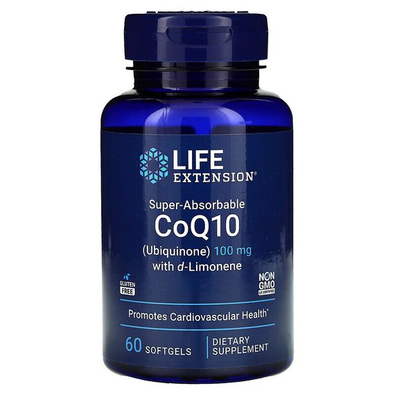 Life Extension, Super-Absorbable CoQ10, суперусваиваемый коэнзим Q10 (убихинон) с d-лимоненом, 100 мг, 60 капсул