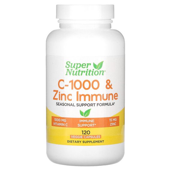 Super Nutrition, SimplyOne, C-1000 и цинк для иммунитета, 120 вегетарианских капсул