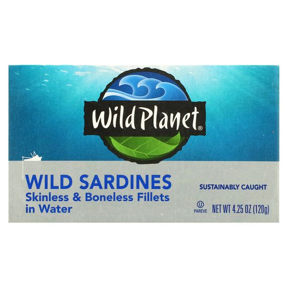Wild Planet, Дикие сардины, филе без кожи и костей в воде, 120 г (4,25 унции)